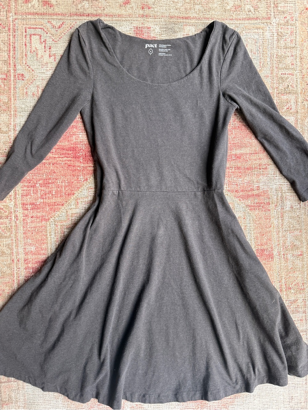 Pact organic cotton Charcoal Scoop-Neck Long-Sleeve Fit-and-Flare Dress